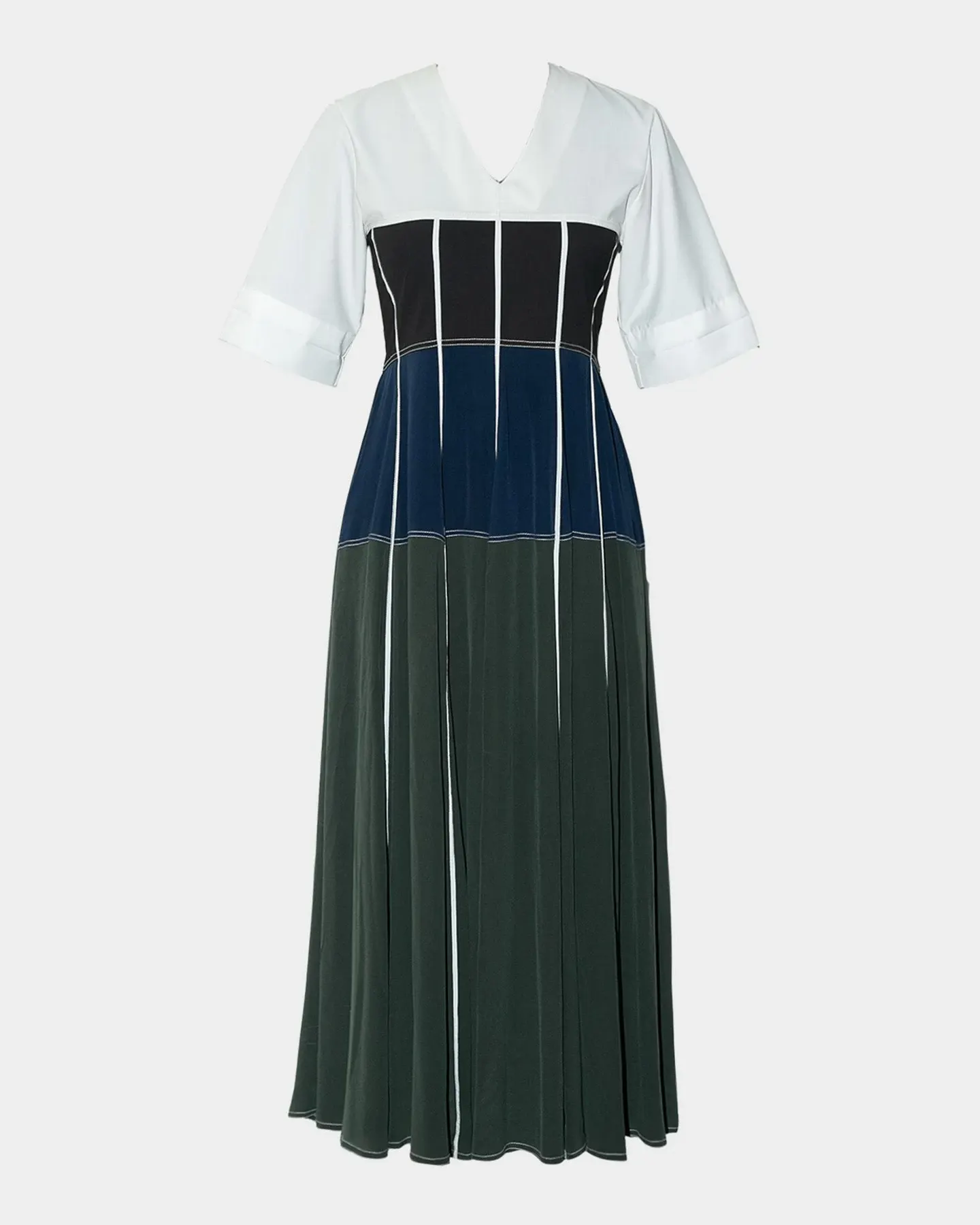 Colourblock A-Line Dress in Ivory and Navy