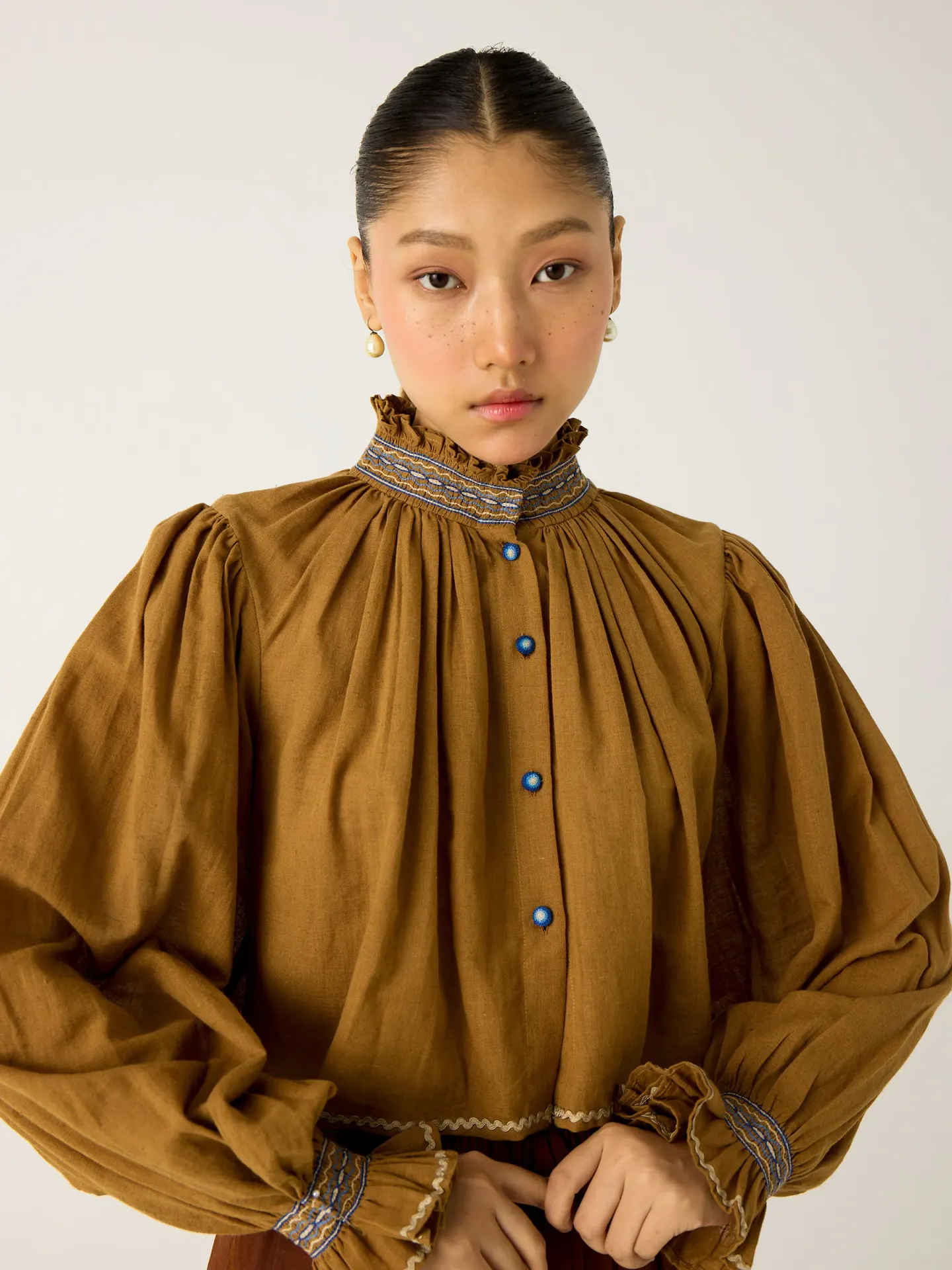 Gathered Ochre Blouse in Ochre